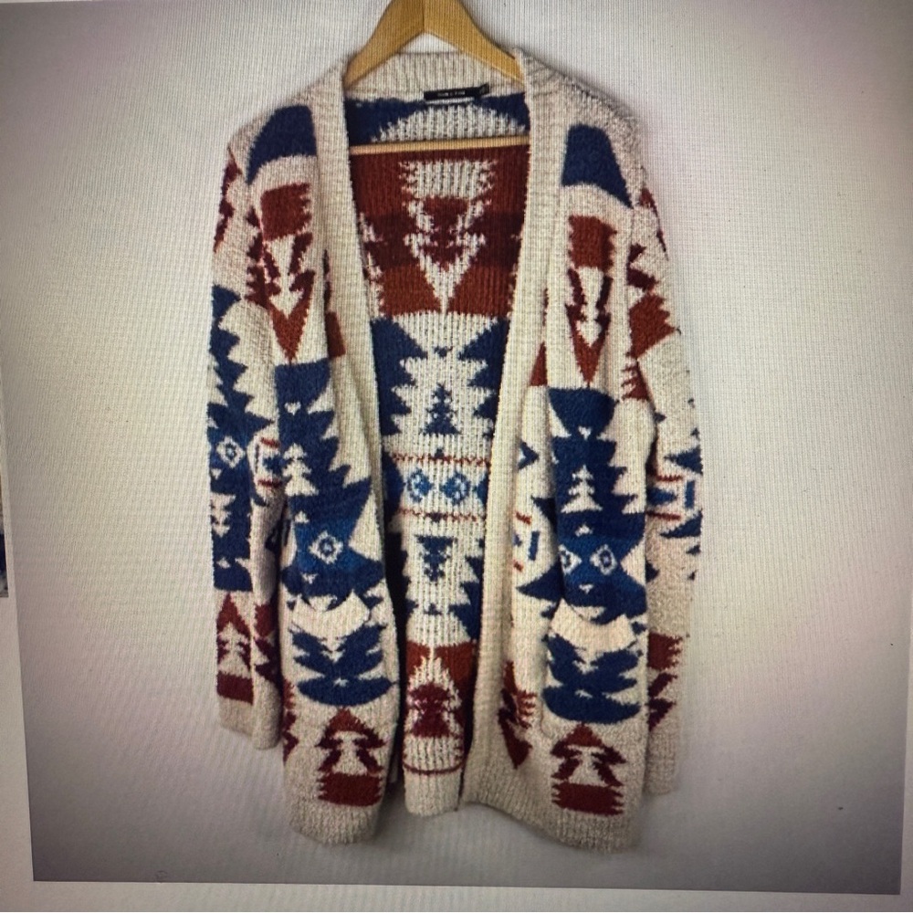 DOE & RAE Women Multicolor Open Front Cardigan Sweater Size L